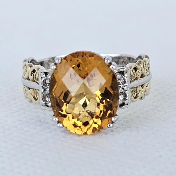 Michael Valitutti Jewelry - Natural Citrine Gems En Vogue Ring Palladium Sterling Silver 24k Gold